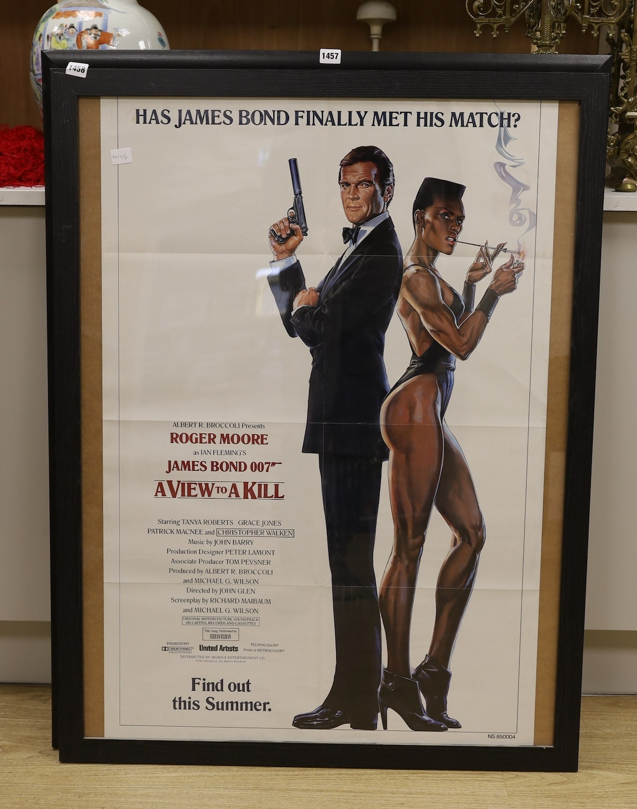 James Bond: View to a Kill (1985) US 1 Sheet trailer film poster (framed), 110cms high x 667cms wide